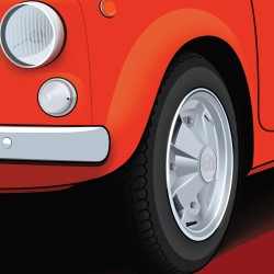 Affiche Fiat 500 rouge gros plan jante