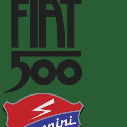 Affiche Fiat 500 Giannini fond vert gros plan titre