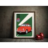 Affiche Fiat 500 au style vintage du modèle historique de Fiat : la Fiat 500 présentée dans un cadre