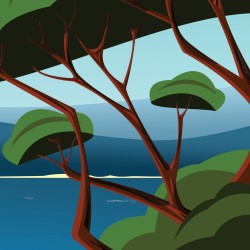Affiche Saint Tropez version 2025 gros plan sur l'arbre